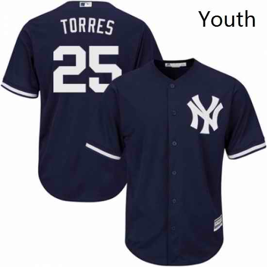 Youth Majestic New York Yankees 25 Gleyber Torres Authentic Navy Blue Alternate MLB Jersey